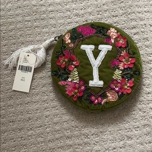 NWT Anthropologie Velvet Initial Bag Wristlet